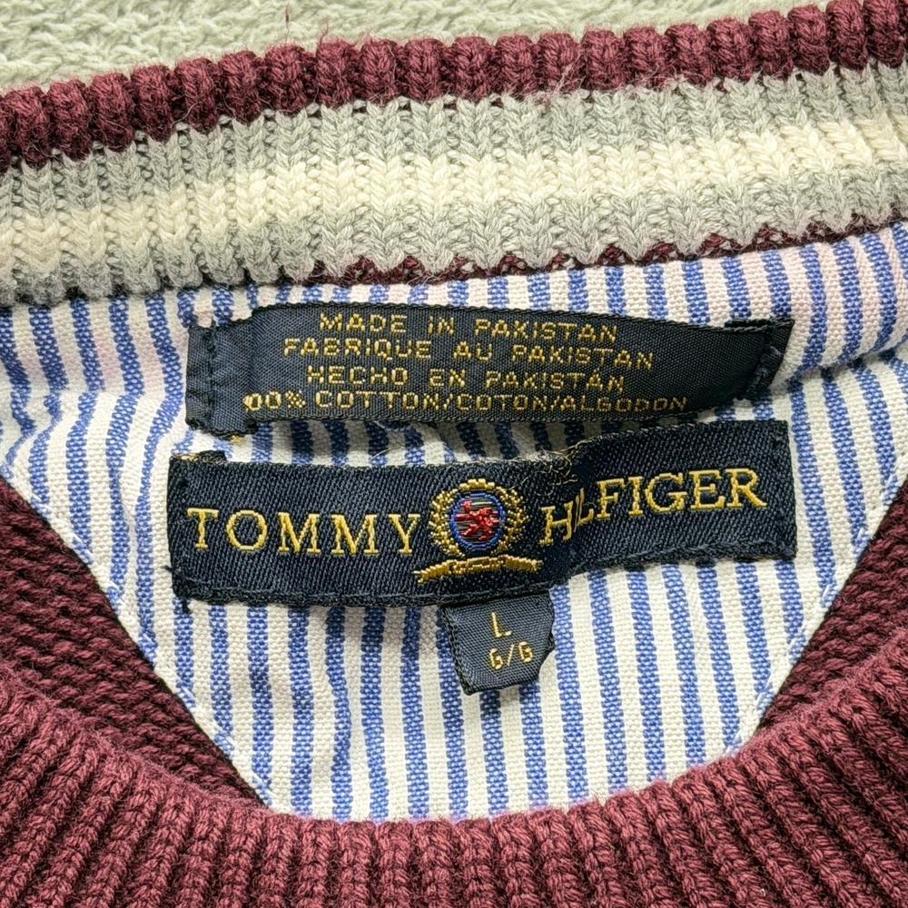 Tommy Hilfiger Sweater Mens L Red Crew Neck Cotton Pullover Embroidered - Picture 4 of 5